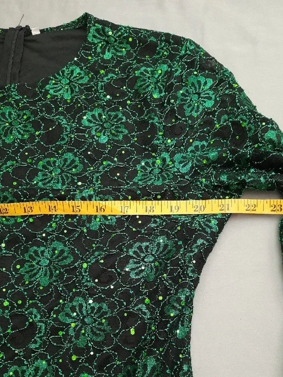 Green Floral Velvet Sheath Dress - Women Size XXL - Picture 6 of 13